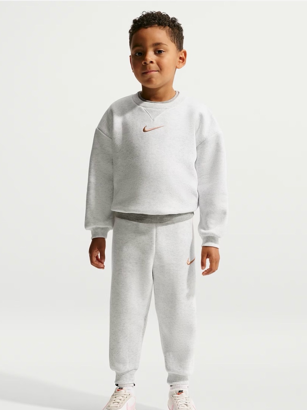 Nike Kids Light Grey Sweatpants with Copper Swoosh